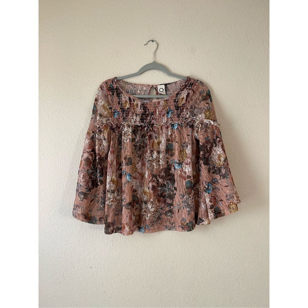 Anthropologie bell sleeve sheer lace floral blouse size xsmall